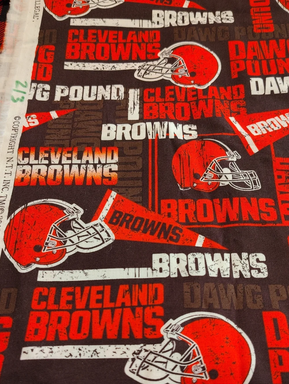 NFL Cleveland Browns Orange, Brown, White Team Logo Cotton Fabric 2/3 Yard